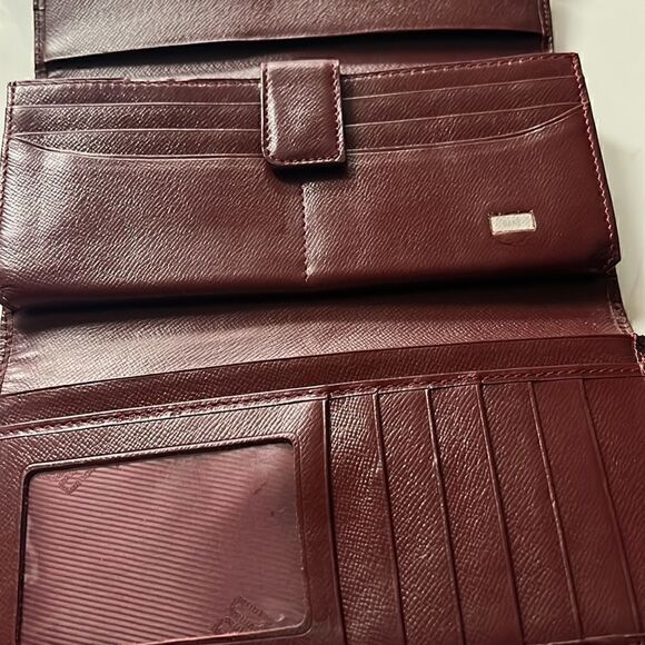 DAKS London Plaid Check  Tri Fold Wallet Clutch Burgundy Leather Trim - Picture 6 of 9